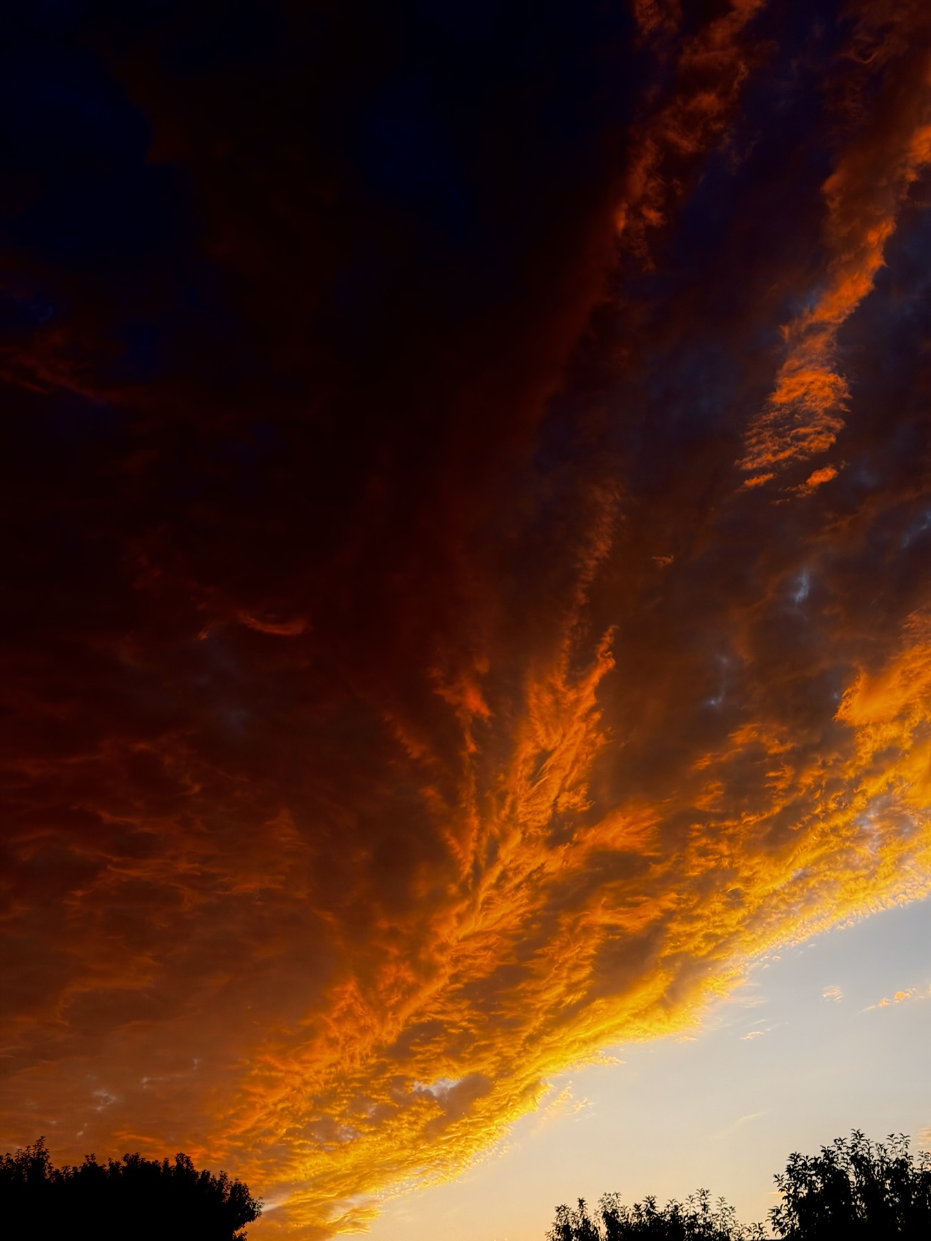 A cloud stretches from the horizon til high in the sky, appearing to be a giant flame.