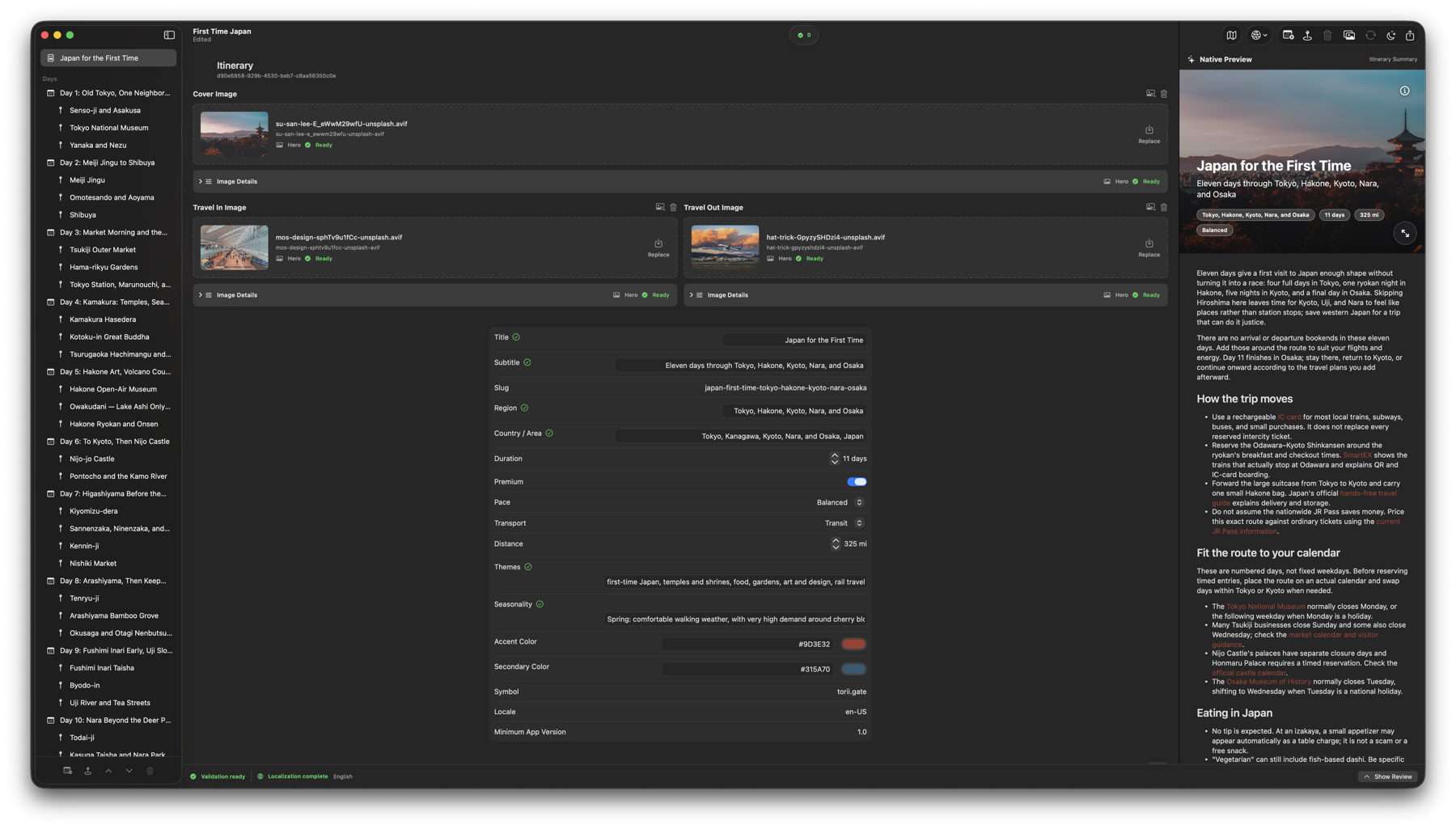 Screenshot of editing a curated journey on macOS.